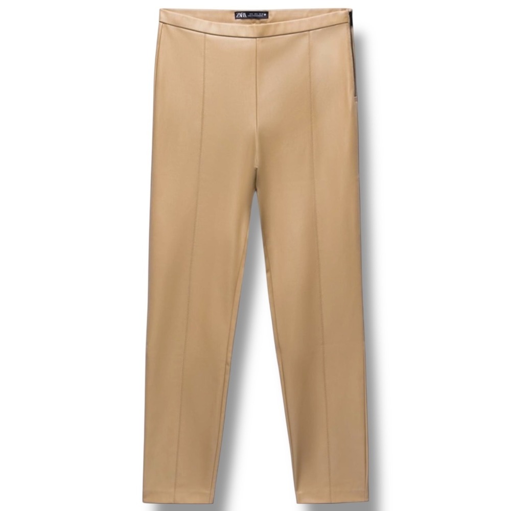 NWT Zara Faux Leather Leggings Women's Size Small‎ S Beige High Rise
